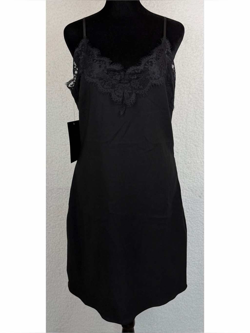 (Nwt) Endless Rose Black Lace-Trim V-Neck Sleeveless Mini Dress, S